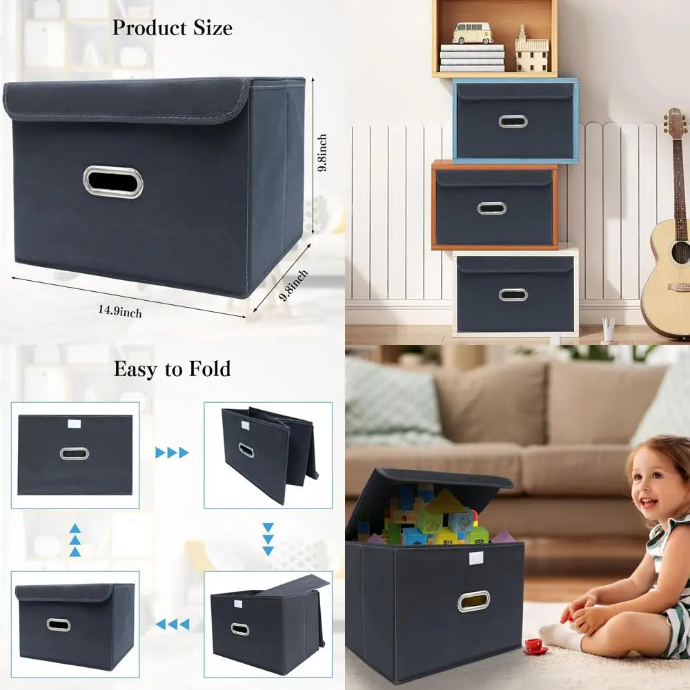 

Складные контейнеры для хранения с крышками и металлическими ручками, набор из 8 штук для дома, спальни, организации пространства в шкафу (серый)