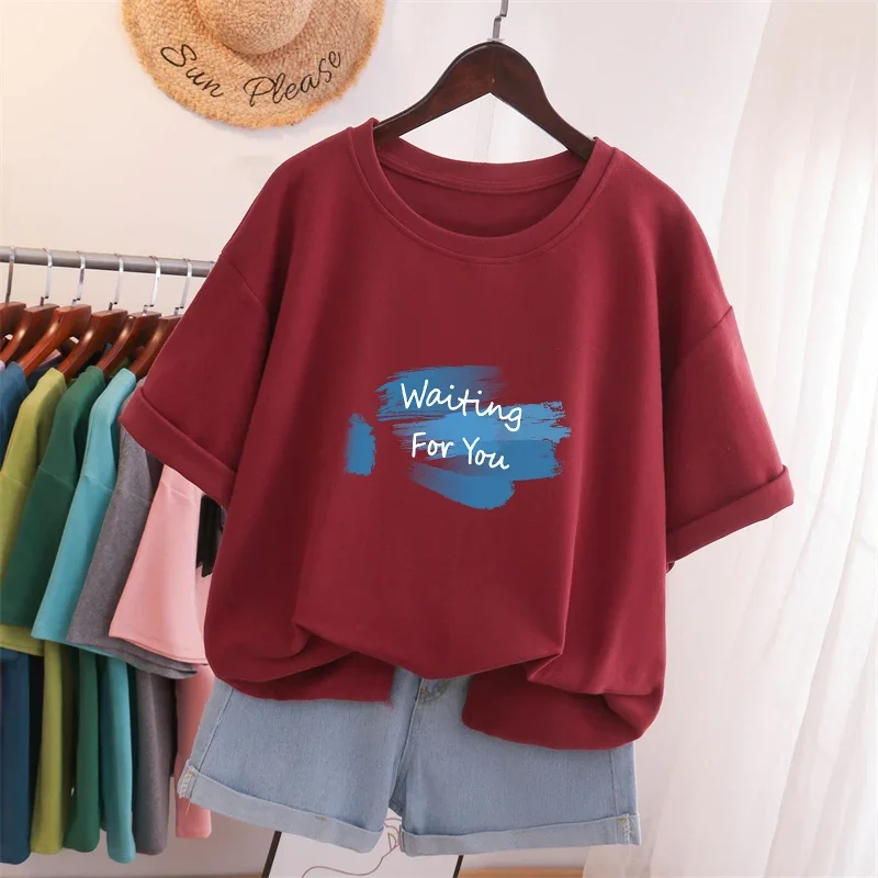 EBAIHUI 100% Cotton L-6XL T Shirt Letter Print Tshirt Short Sleeve Women's Top Summer Casual Couple O Neck Oversized T Shirts