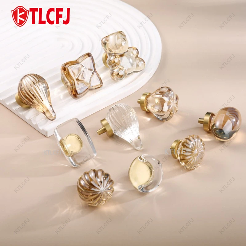 IKLMN Brass Drawer Cabinet Door Handle Modern Minimalist Design Crystal Glass Handle Nordic Wardrobe Door Handle