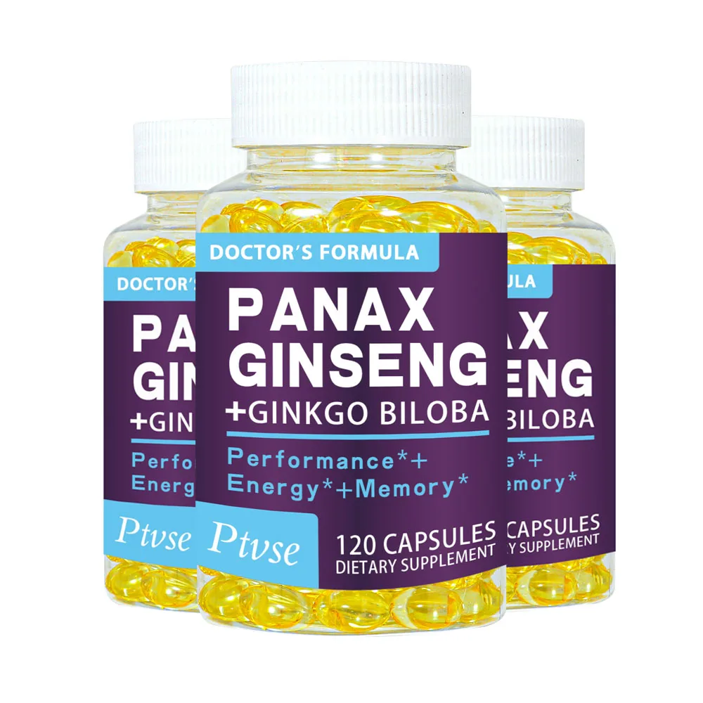 Red Panax Ginseng Ginkgo Biloba Ashwagandha for Health Kidney Function Men Energy Stamina & Performance Supplement