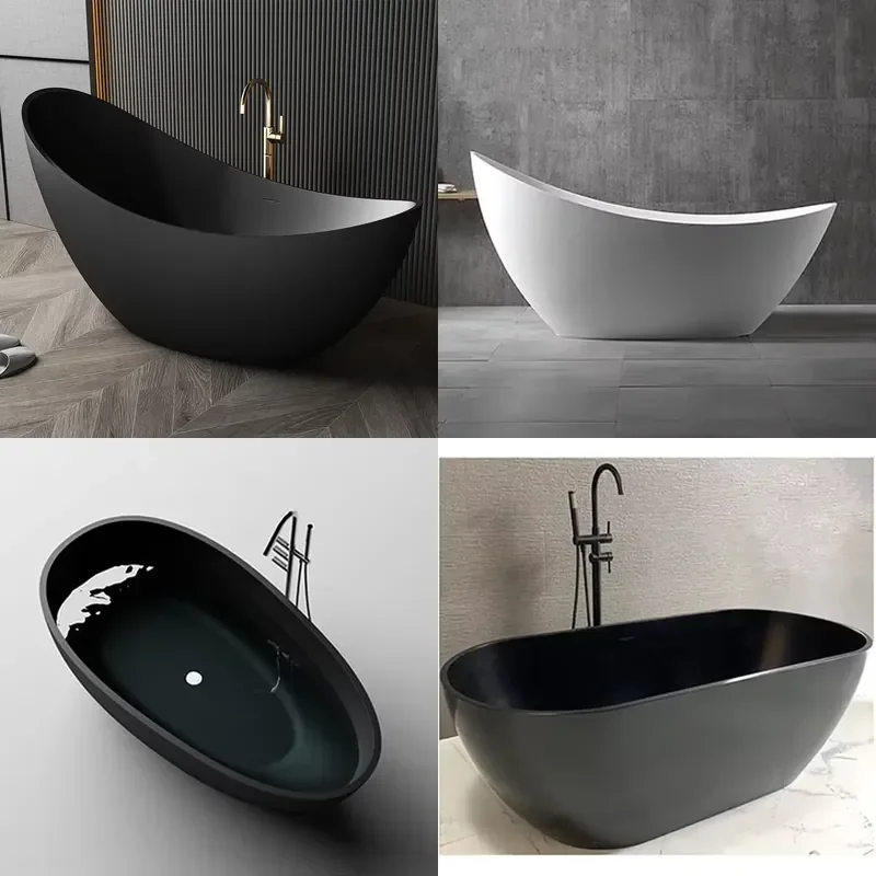 Luxury Freestanding Oval Bathtub Solid Surface Stone Resin Tub Matte White Modern Design for Bathroom Home Decor
