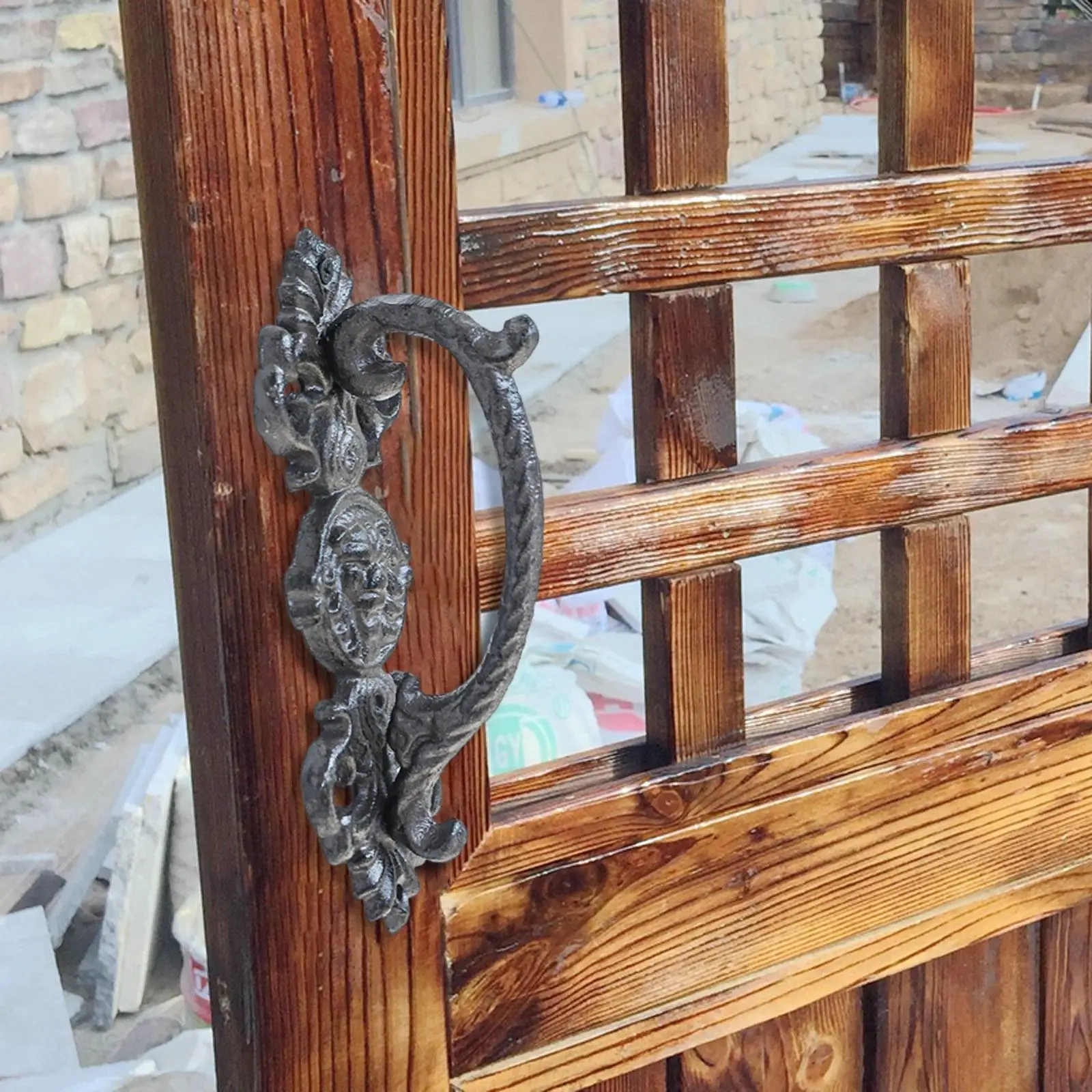 Heavy Duty Ornamental Farmhouse Gate Door Handle Rustic Cast Iron Pull for Garden Sliding Barn and Cabinet