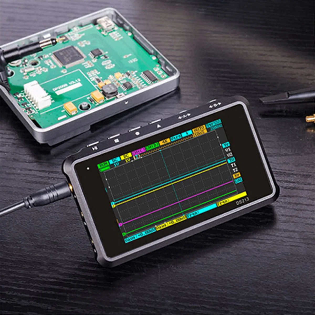 ABKM DS213 Mini osciloscopio Digital 100M Sa/S 15MHz osciloscopio de bolsillo de 4 canales USB Osciloscopio multímetro pantalla LCD