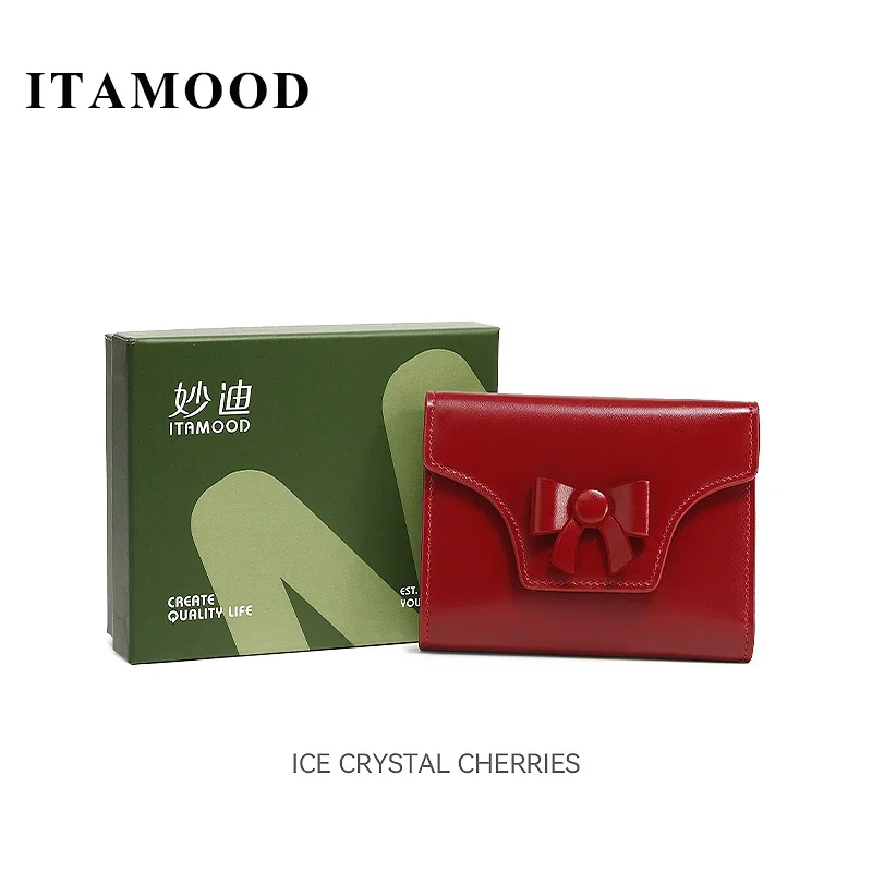 

ITAMOOD красный кошелек-клатч с коробкой, женский кошелек с 8 слотами для карт, держатель для денег из натуральной кожи с бантом, подарок на день Святого Валентина