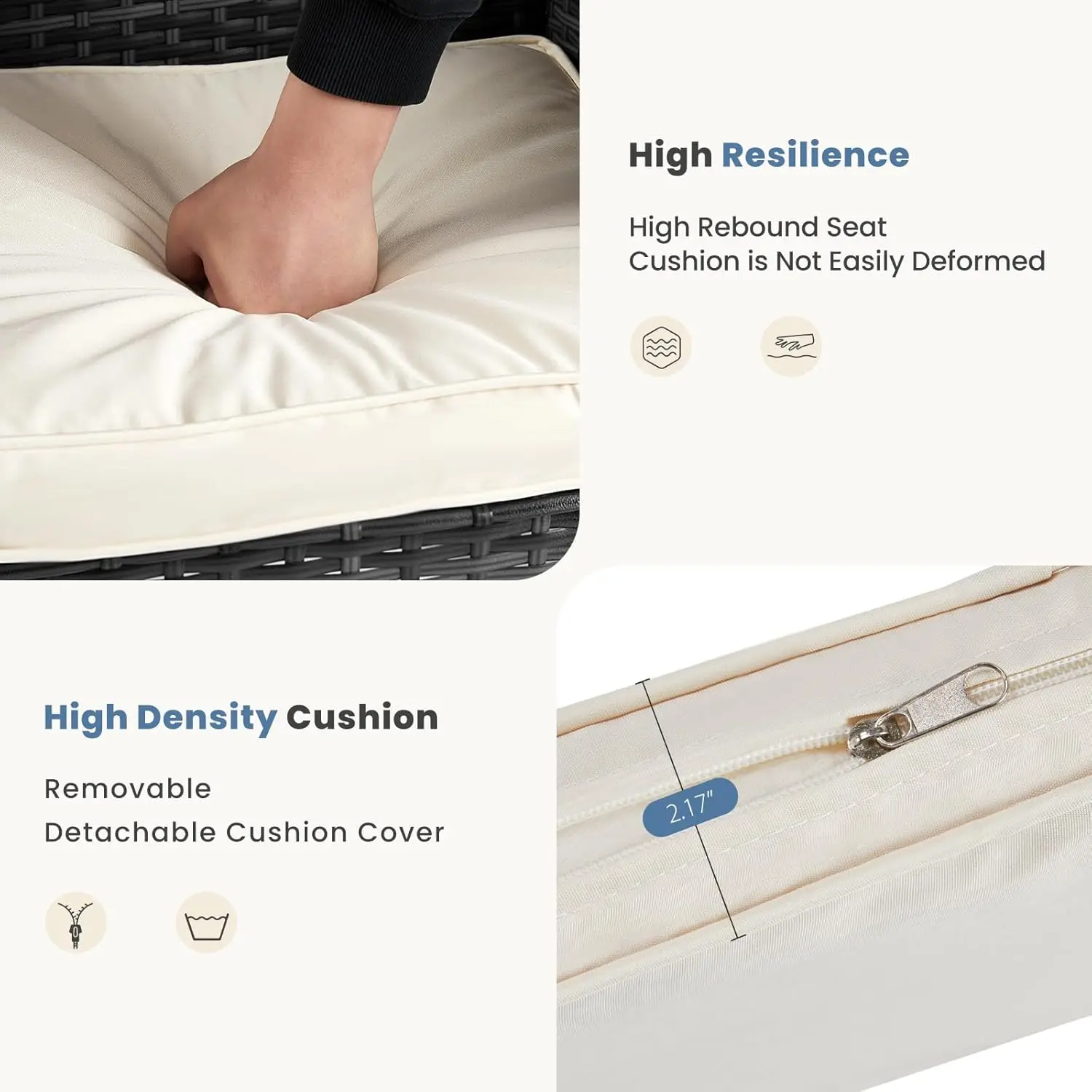 Patio Furniture Set 3 Pieces, Outdoor Wicker Furniture with Coffee Table, Modern Rattan Patio Chairs Conversation Sets with Sofa