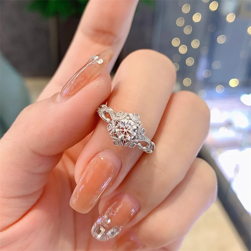 CC Jewelry Flower Rings For Women Silver Color Wedding Engagement White Cubic Zirconia Romantic Fashion Accessories CC3135