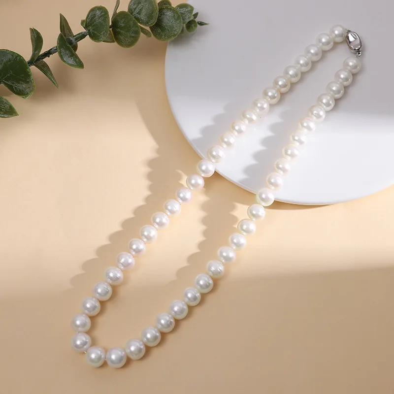 

Amazing White Natural Women 9-10mm Sea Pearl Necklace,925 Sterling Silver Necklace,Fashion Beads Free Shipping,45cm Length