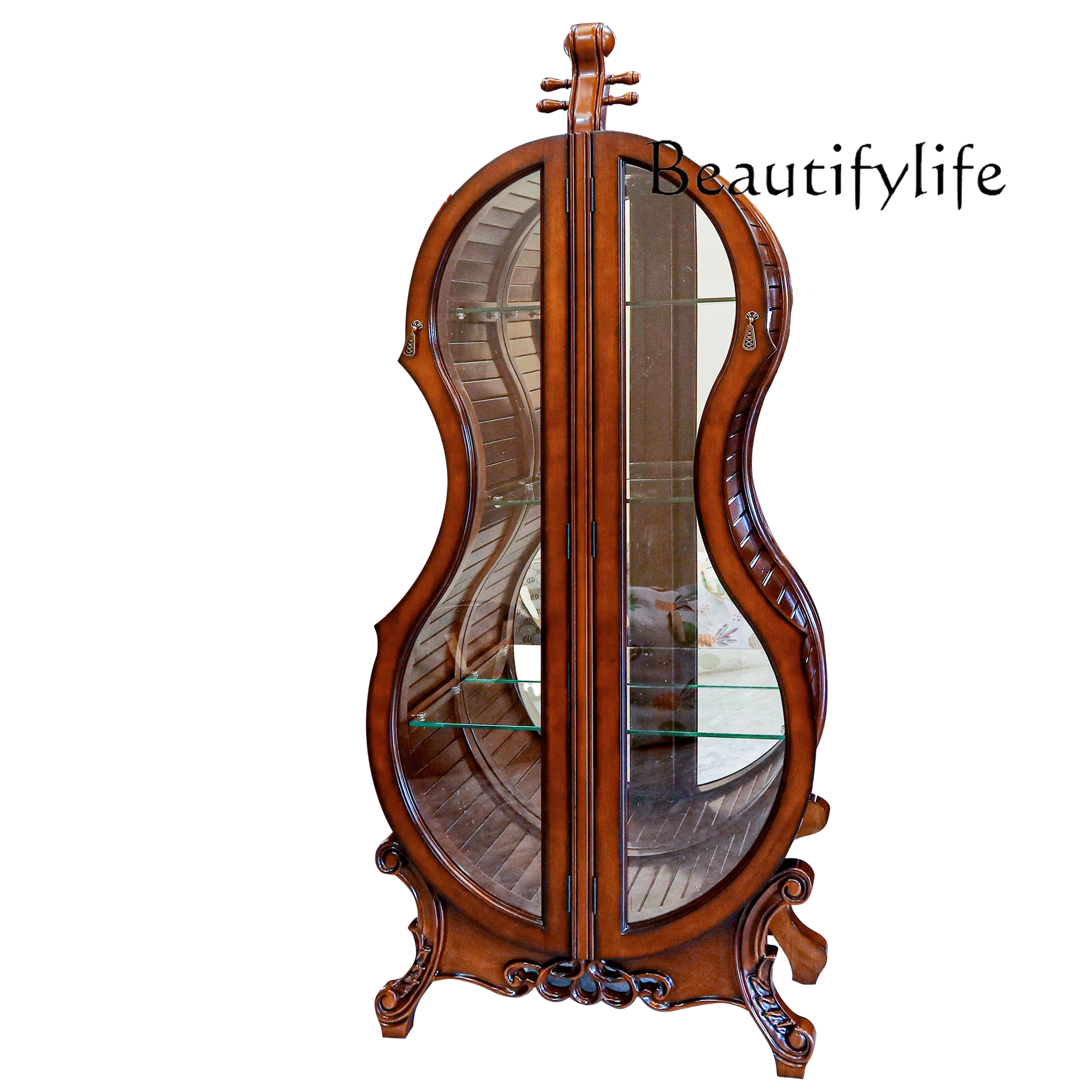 

Wine cabinet solid wood carving flower glass double door living room display home European American light luxury ornamentfashion
