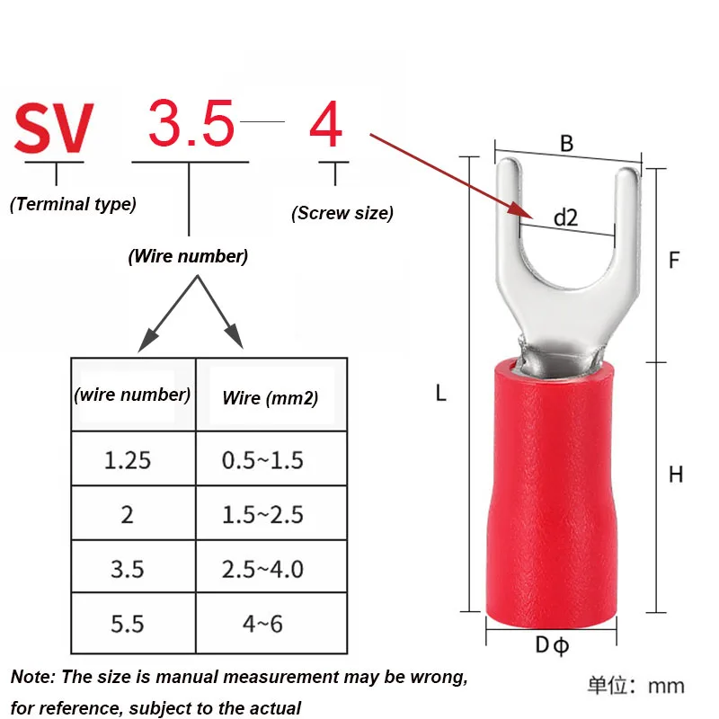 50Pcs SV3.5-4 5 6  Series Insulated Fork Spade U-Type Wire Connector Electrical Crimp Terminal For 14-12AWG 2.5-4mm Cable