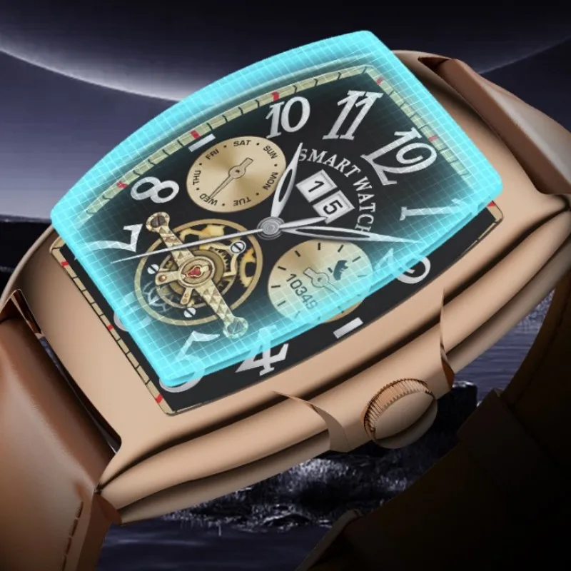 

AW73 Business-style Smart Watch Men 2.5D Curved Screen Barrel-shaped Design BT Call AI Voice Assistant Sports Fashion Smartwatch