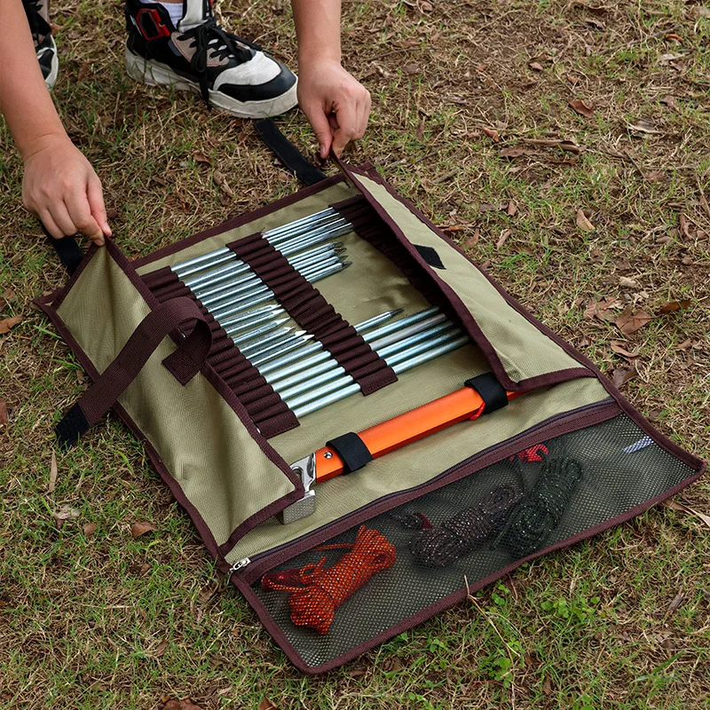 Camping Forging Pack Bag 30 40 Storage Pouch Aluminium Hammer Tarps Stake Tent Peg Tool Set Storage Canvas Bag Camp Gear Supply