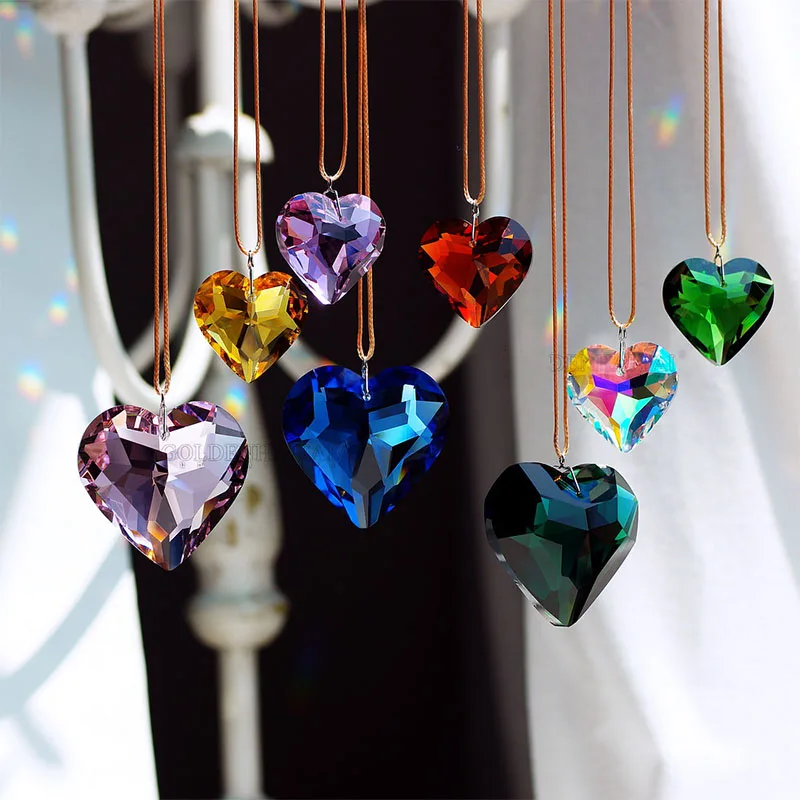 30mm Crystal Suncatcher Heart Shape Prism ChandelieParts Beads Garland Crystal Sun Catcher DIY Hanging Decor Ornaments