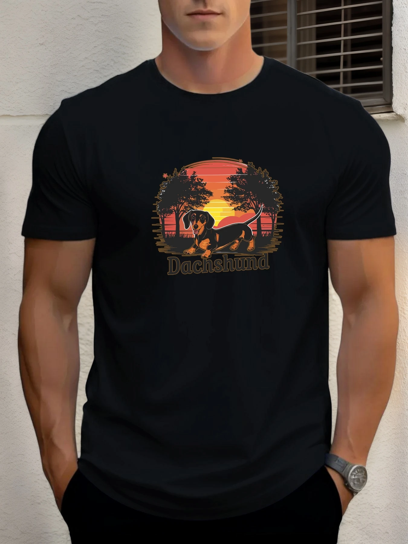 

T Shirt For Men Dachshund 100% Cotton Graphic Printing Summer Round Neck T-Shirt Casual Breathable Street Style Daily Top