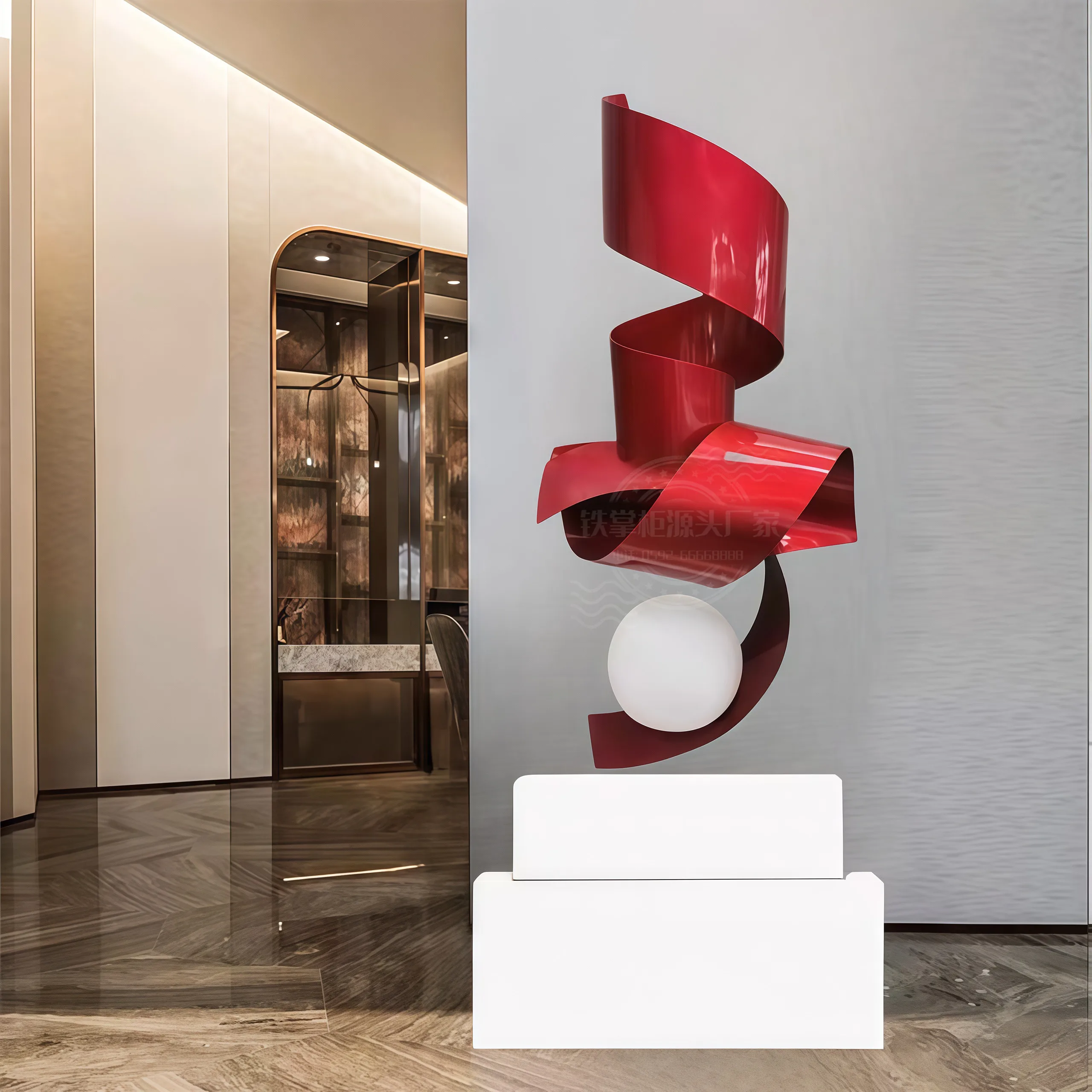Hotel lobby decoration floor-to-ceiling ornaments Modern large-scale abstract metal sculptures  Light luxury art decoration