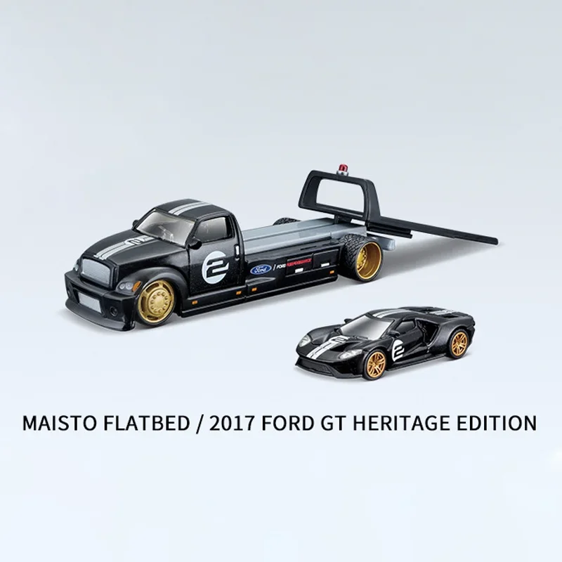 子供のためのMaistoフラットベッドトレーラーのおもちゃの車,フォードgt coe,トランスポートトレーラー,DIYモデル,合金,高級車,1:64,ギフト