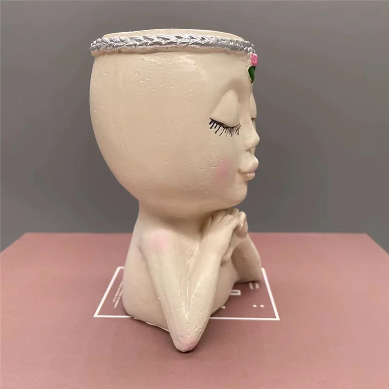 1 PCS Face Planter Cute Planter Decorative As Shown Resin Succulent Flower Face Planter Pots Face Planter