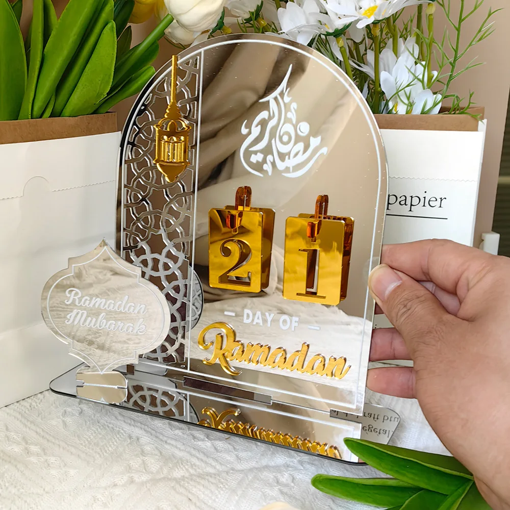 Calendario del conto alla rovescia in acrilico Ramadan regali calendario del giorno del Ramadan con Base che sostituisce i numeri Ramadan Mubarak Islam festa dell'avvento