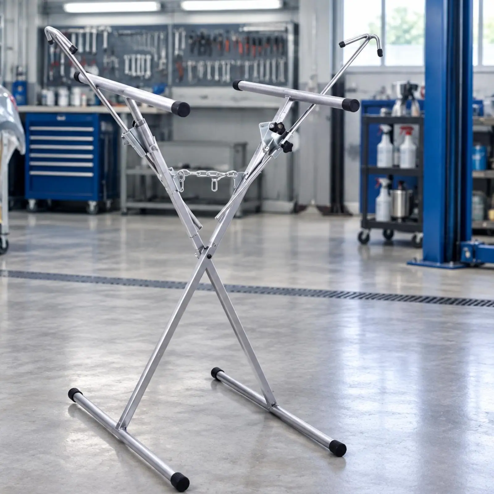 Versatile Automotive Panel Painting Stand Height Adjustable with Angled Arms for Easy Access During Bumper Refinishing