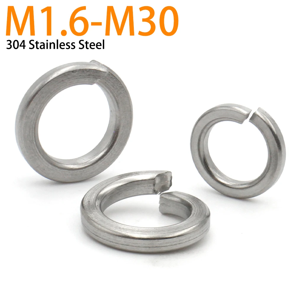 5/ 10/ 20/ 50pcs M1.6 M2 M2.5 M3 M4 M5 M6 M8 M10 M12 M16 M24 M27 M30 304 Stainless Steel Spring Split Lock Washer Elastic Gasket