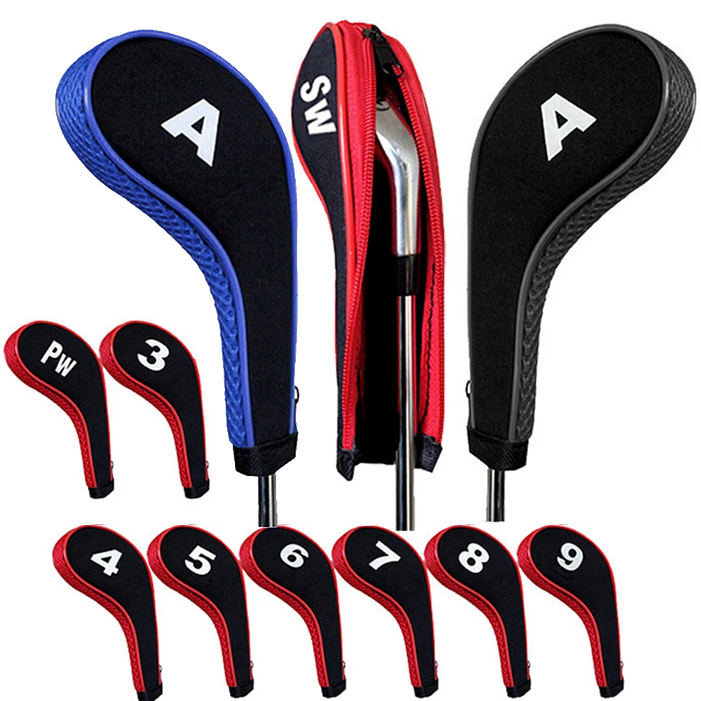 10pcs Golf Club Head Covers Set  Zipper Headcovers For Golf Clubs Iron Covers With Interchangeable Number Tag Golf Accessories