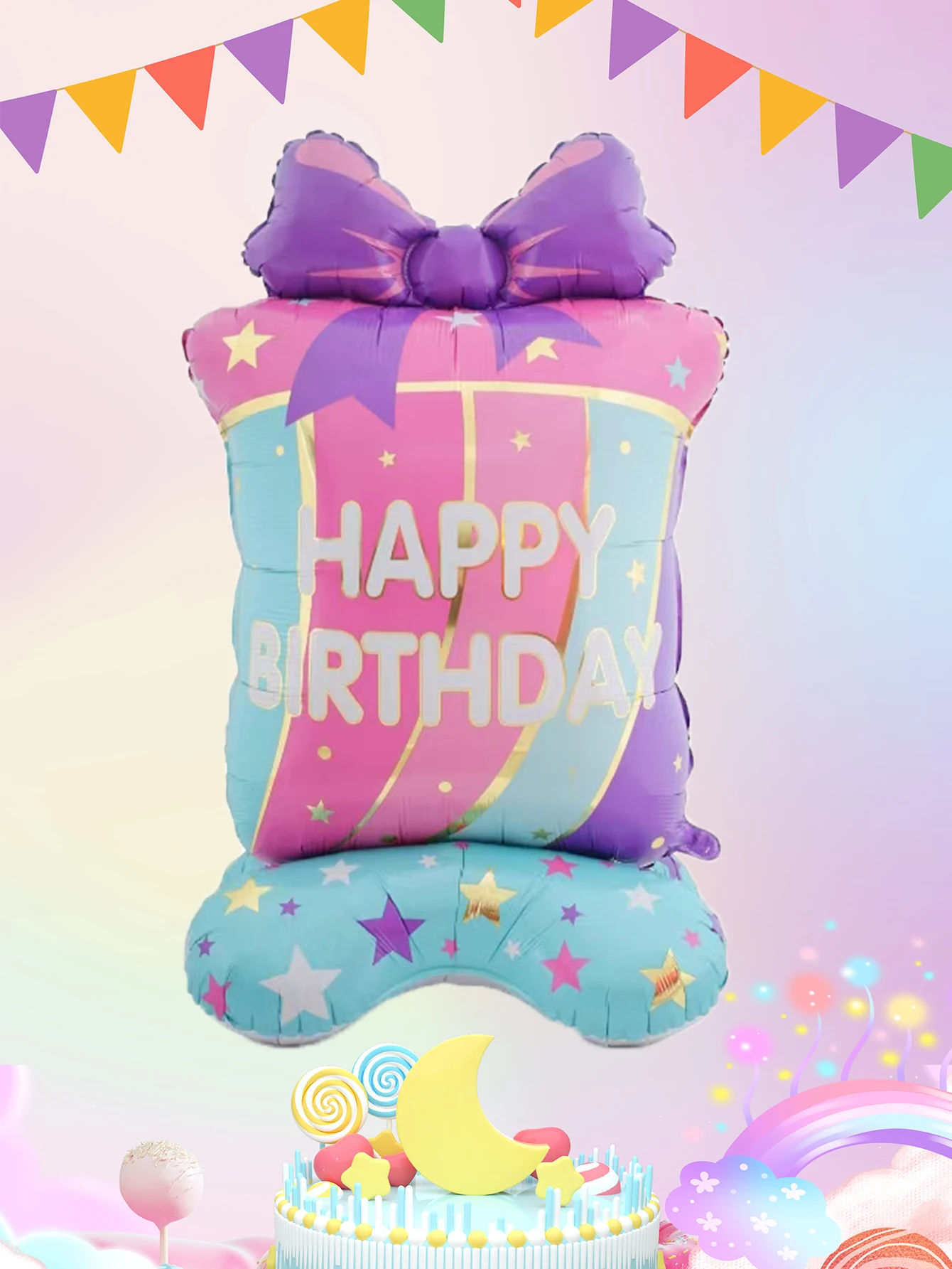 1 Stück 58 Zoll Sockelständer Happy Birthday Schleife Geschenkbox Luftballons Geburtstagsparty-Dekorationen