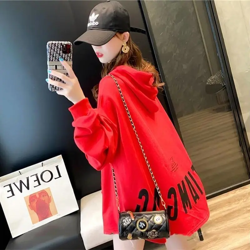 Fashion Solid Hoodies Women Clothing Spring Autumn New Long Sleeve Printing Letter Loose Casual Pullovers Top Korean High Street