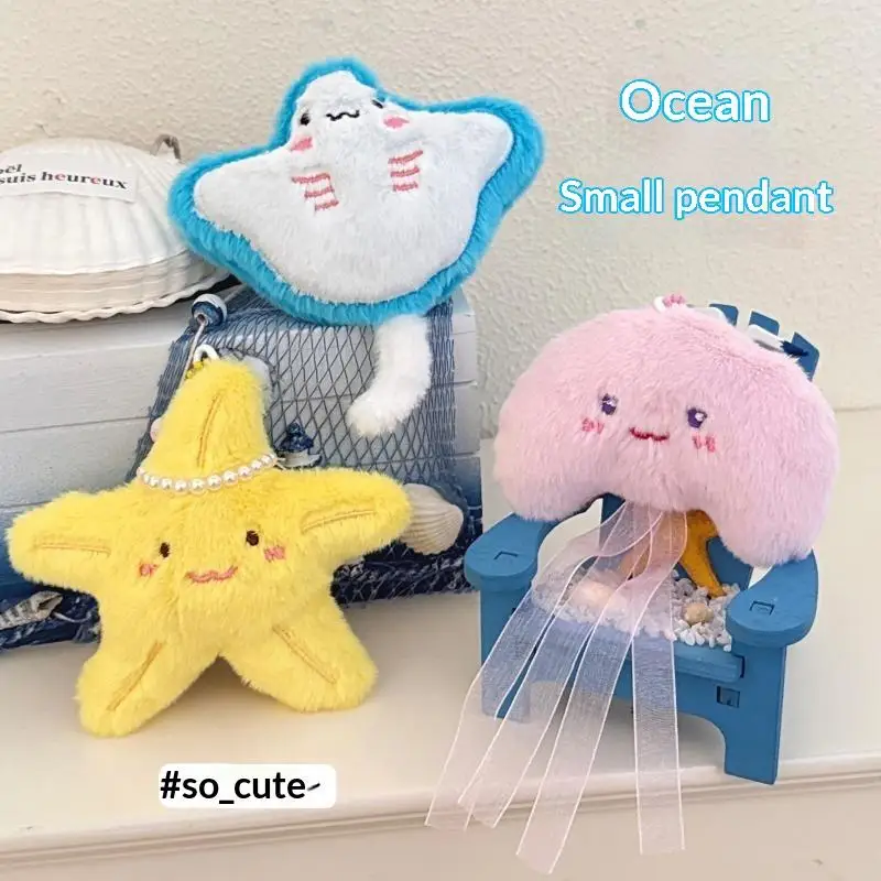 Non-Toxic Soft Marine Plush Pendant Creative Stuffed Sea Animal Keychain for Backpack Decor Toddler Safety Toy Gift
