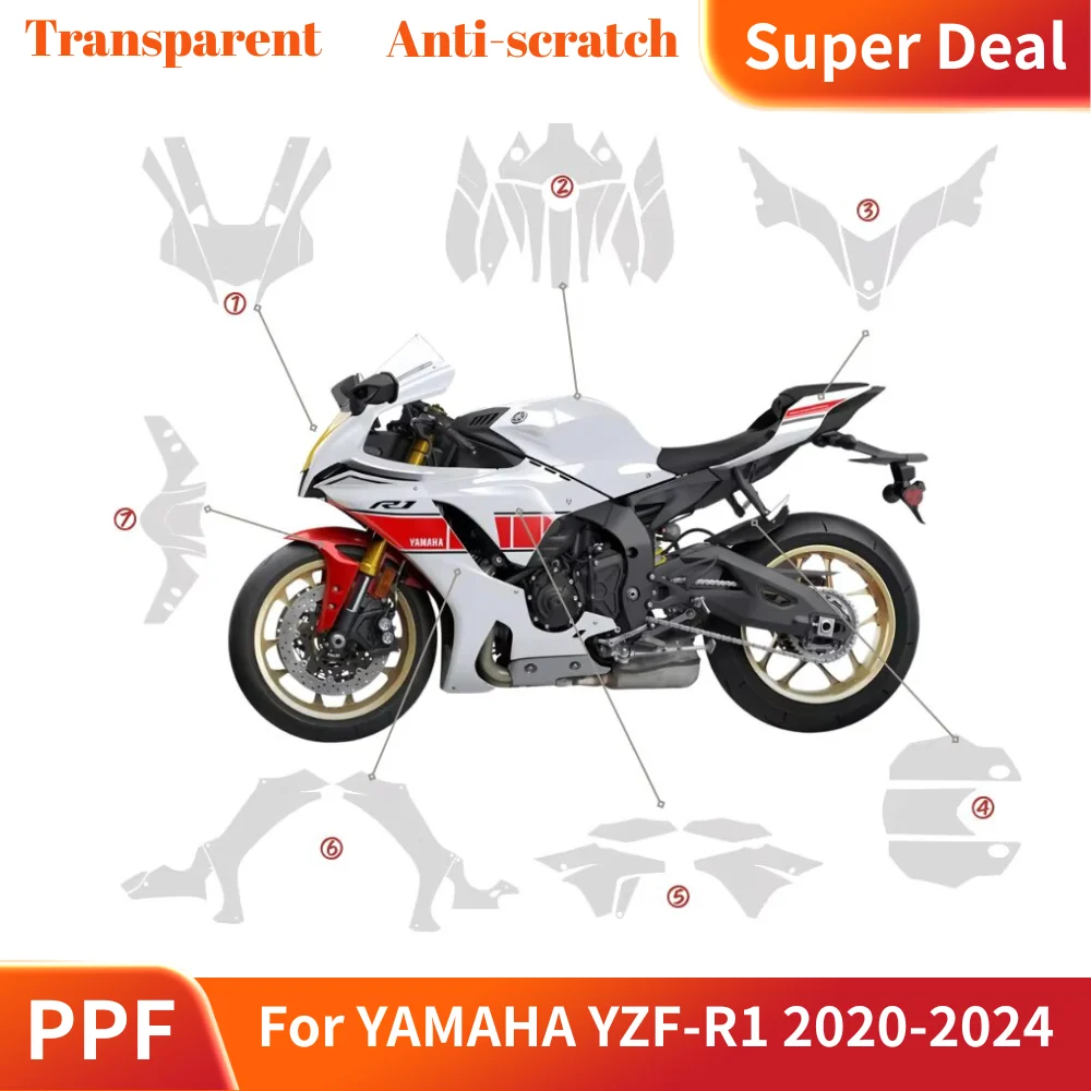 

For Yamaha YZF-R1 2020-2024 TPU Paint Protection Film PPF Motorcycle Full Body Self-Healing Clear Wrap Anti-Scratch Guard Kit