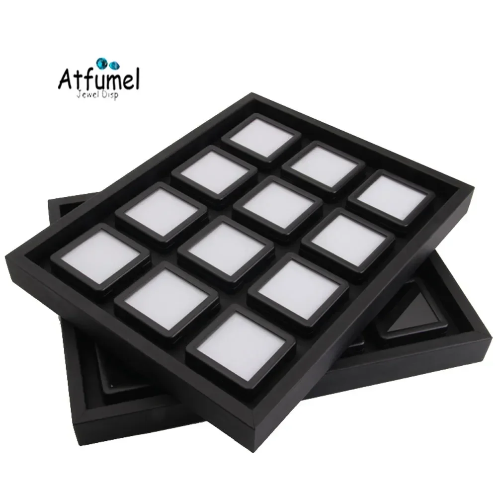 

Black Square Gemstone Jewelry Display Box Loose Diamond Organizer Tray Stone Gems Storage Yoga Box Coin Speciman Showcase 5.5cm