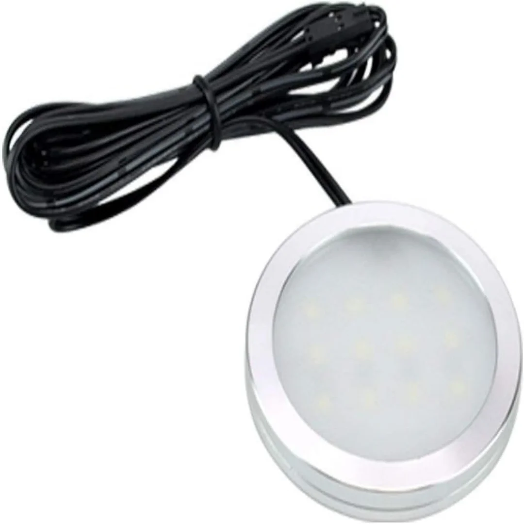 Kit d'éclairage d'armoire à rondelle LED unique, kit d'éclairage d'armoire (cordon noir à 2 broches, blanc chaud 2700K)