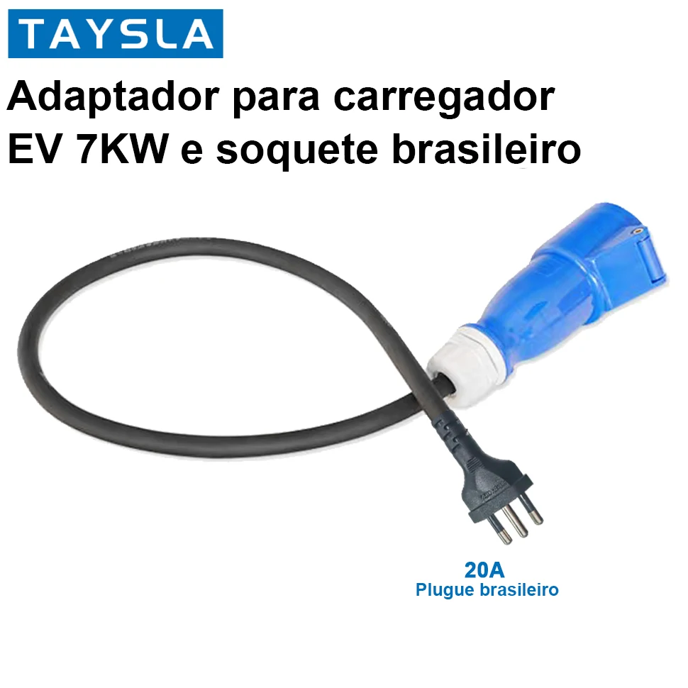 Adaptador de plugue fêmea, soquete brasileiro de 3 pinos, conector para 7KW EV Charger, 32A a 10A, 20A, 7KW a 3.5KW