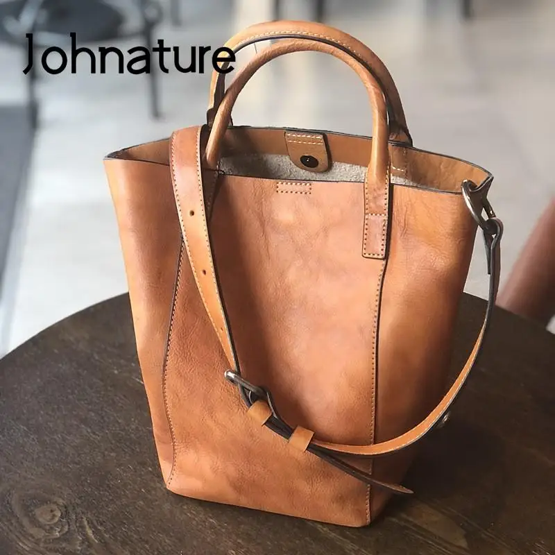 Johnature Autumn Winter 2024 New Handbag Genuine Leather Women Bag Casual Versatile Real Cowhide Large Capacity Shoulder Bags