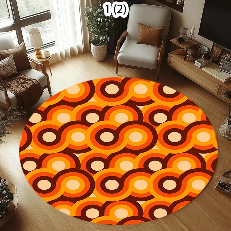 Retro Geometric Round Rug Colorful Minimalism Pattern Modern Home Decor Carpet Soft Non-Slip Floor Mat for Living Room Bedroom