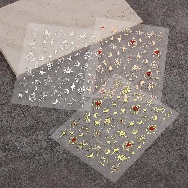 3 sheets1 pack ，3D stickers, nails, silver, rose gold, laser butterfly, moon, sun glue slider, DIY nail art stickers accessories