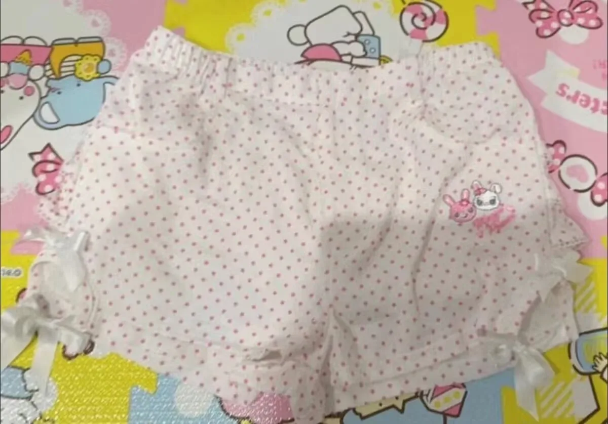Doce dos desenhos animados bordado lolita shorts para mulheres polka dot print oco para fora arco calças curtas y2k estética bonito kawai shorts