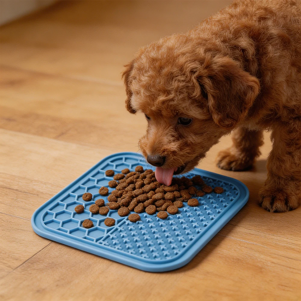 Square Licking Pad - Available in Blue/Orange Options - Suitable for Cats and Dogs