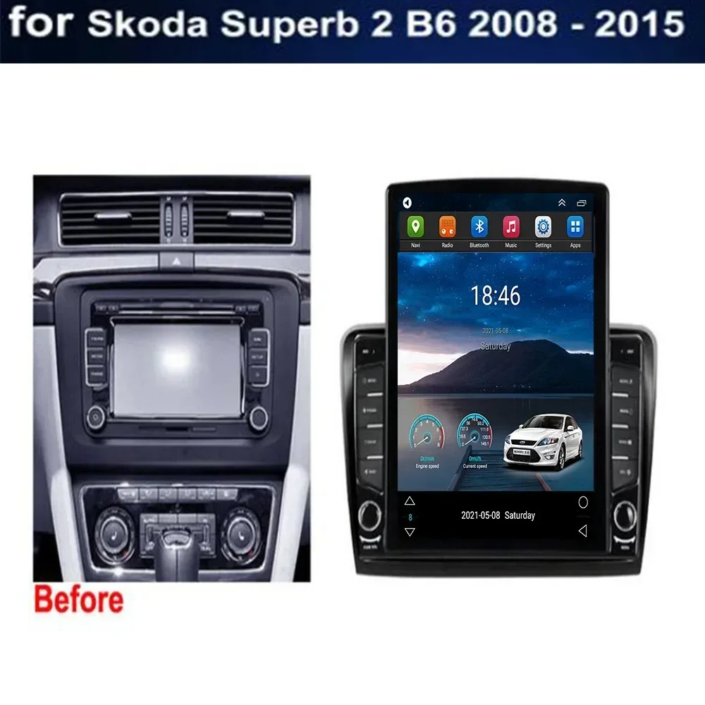 For Tesla Style 2 Din Android13 Car Radio For Skoda Superb 2 B6 2008+ Multimedia Video Player GPS Stereo Carplay DSP RDS Camera