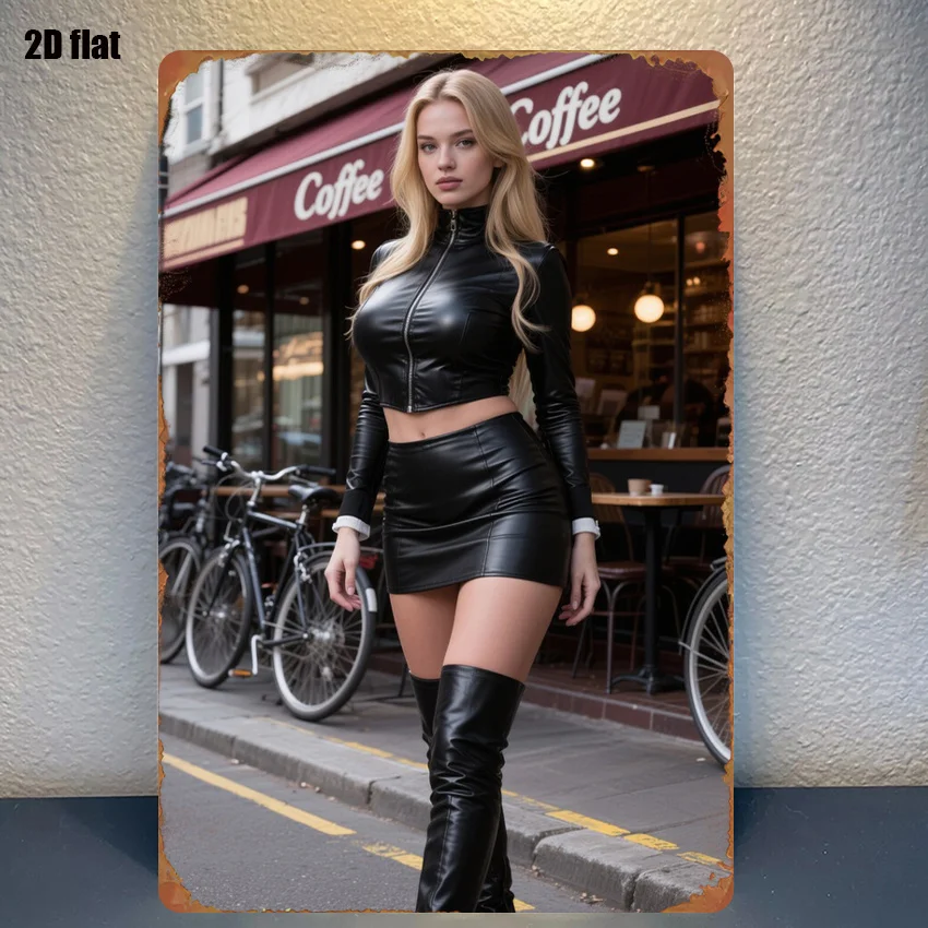 Retro-Stil 8x12 Zoll Metallschild aus schwarzem Leder, Grunge-Punk-Wanddekoration für Garage, Männerhöhle, Bar