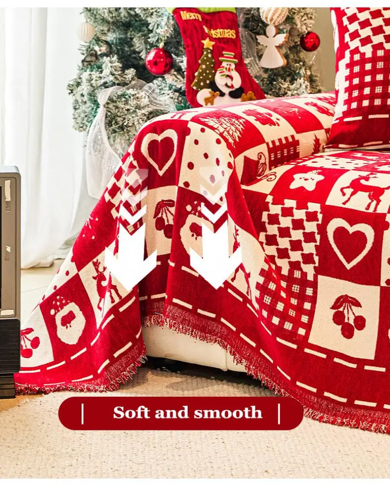Weihnachtlicher Einteiliger Sofabezug Handtuch Chenille Rotes Karomuster Universelle Sofabezüge Festliche Komplette Decke Sofabezug-Stoff – Detail 10