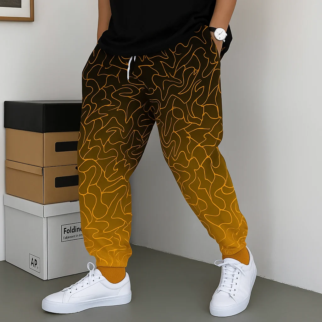 

Модные уличные брюки с флуоресцентным дизайном в полоску, мужские спортивные штаны с боковыми карманами и эластичными шнурками, брюки для бега, повседневные брюки