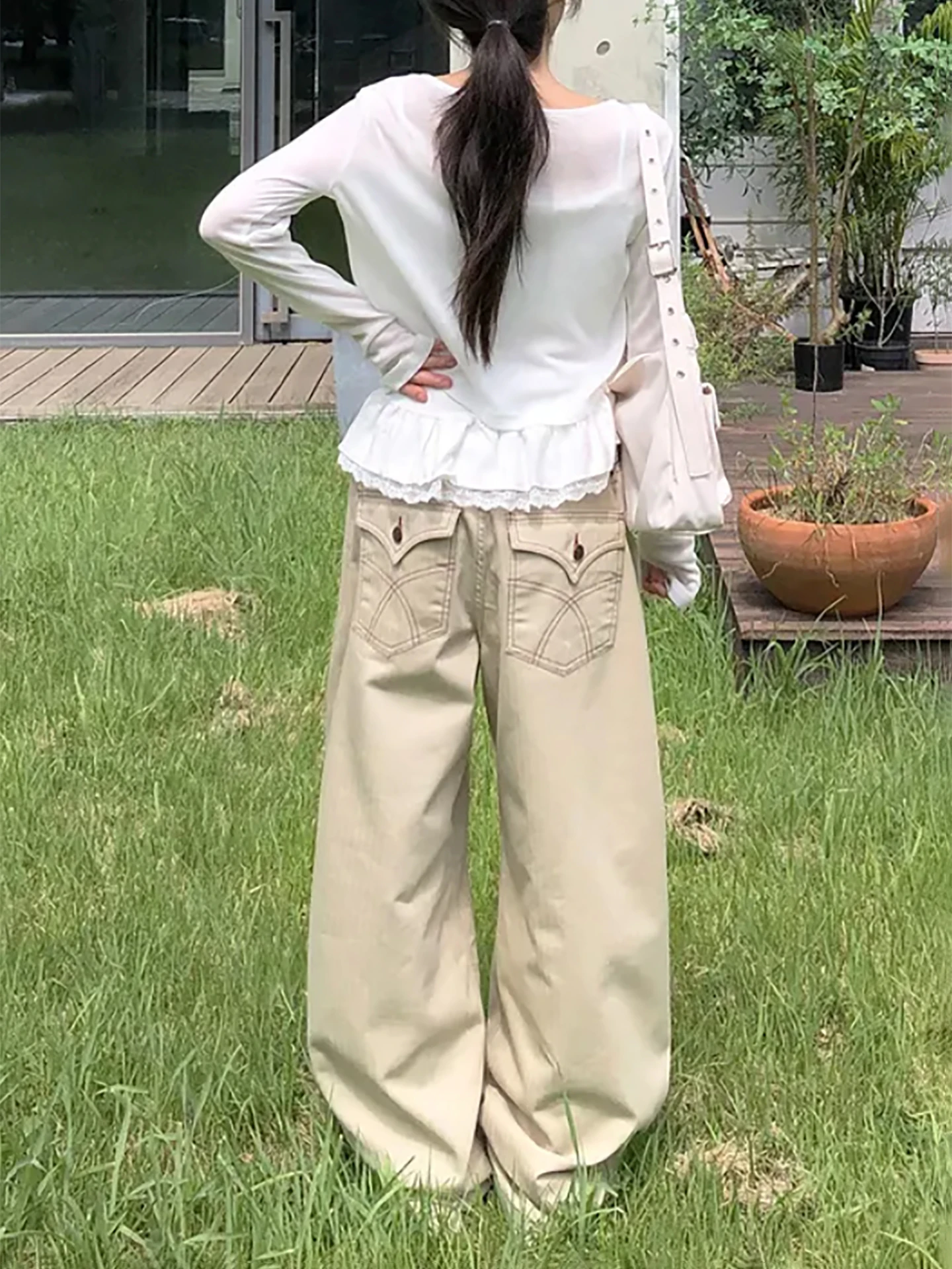 

East Gate Осень Зима Новый дизайн Ретро Повседневные свободные широкие длинные брюки Спецодежда Брюки Женские джинсы с высокой талией Повседневные брюки