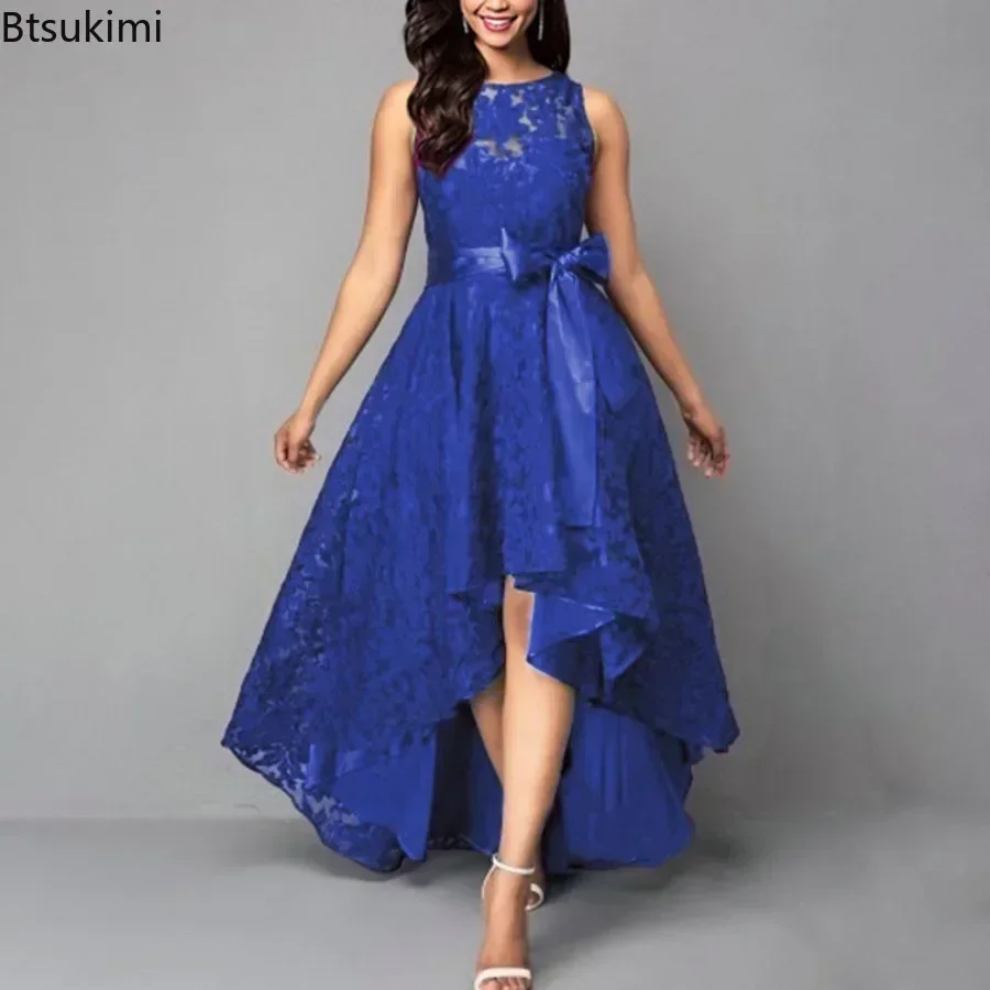 2025, Damen-Hochzeits-Brautjungfernkleid, elegante Spitze, süßes Abendkleid, Übergröße, schlank, hohe Taille, Schleife, Maxikleider, weiblich