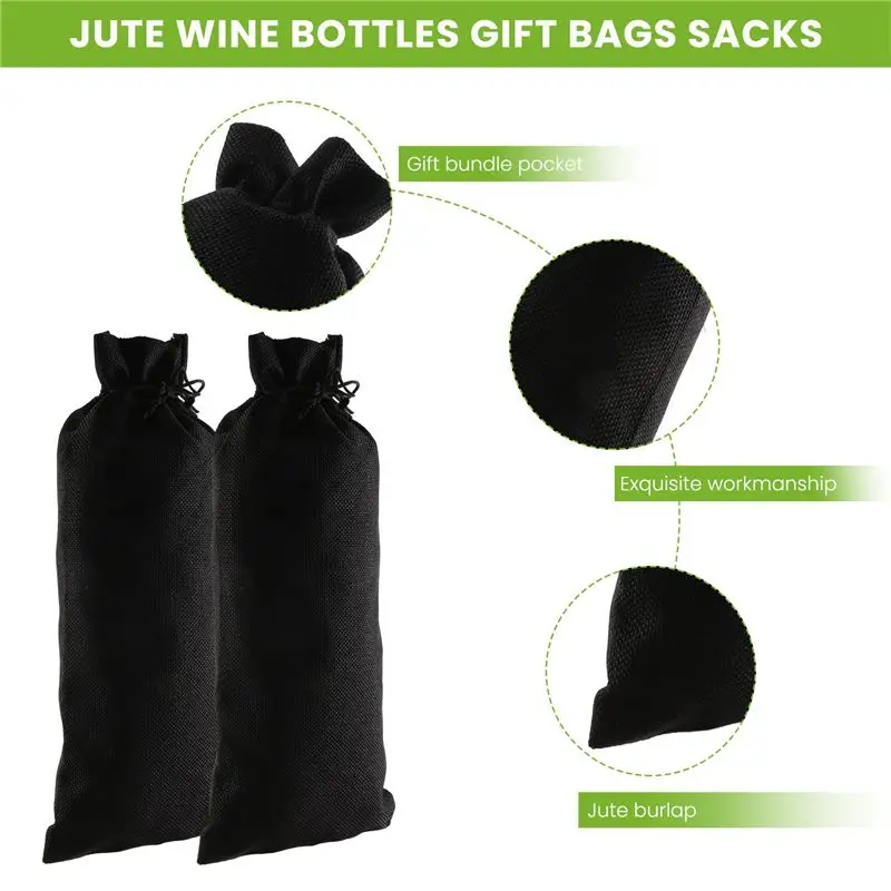 Hot kf-10Pcs Jute Burlap Wine Bags Drawstring, Hessian Cloth Bottle Gift Bags For Blind Taste Halloween Party Holiday Giving