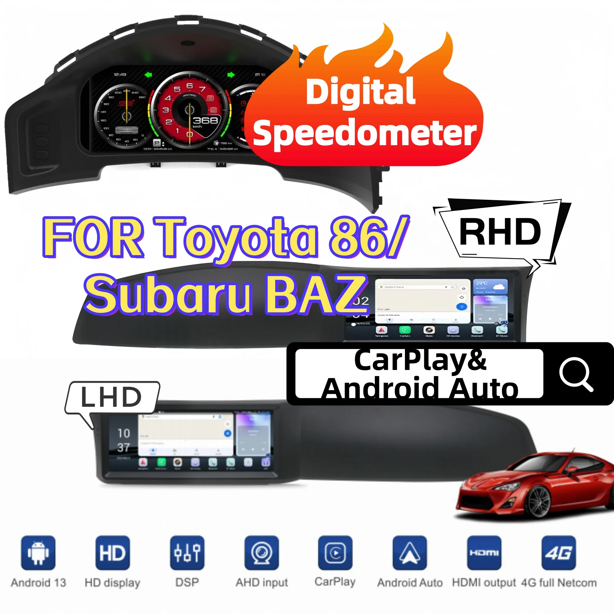 12.3' Digital Instrument Cluster For Subaru BRZ For Toyota86 2012-2021 Car LCD Speedometer Odometer Dashboard Display CarPlay