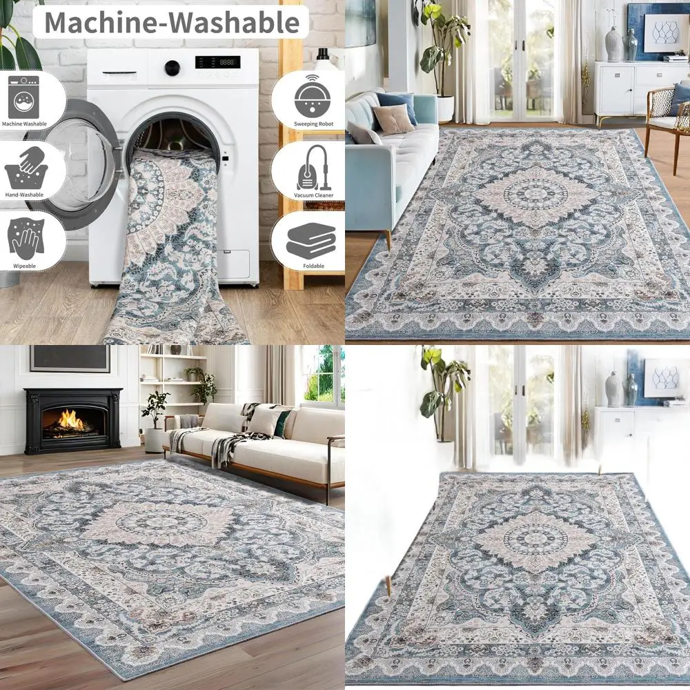 

Ковры 6x9 для гостиной, винтажные, машинная стирка, нескользящие, с низким ворсом, на резиновой основе, моющиеся.