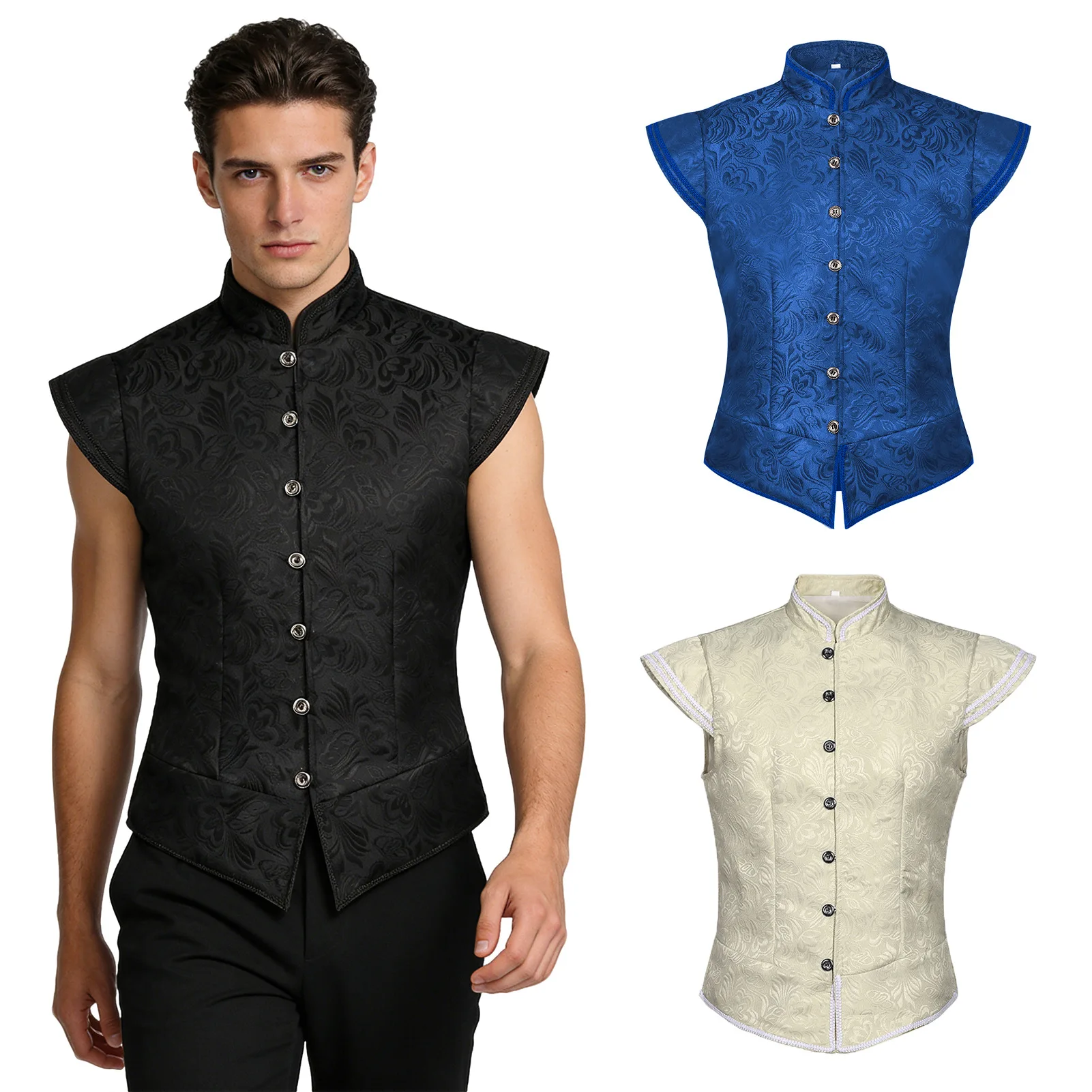 

Mens Medieval Vest Floral Renaissance Pirate Gothic Waistcoat Tudor Victorian Vests Noble Prince Halloween Costumes