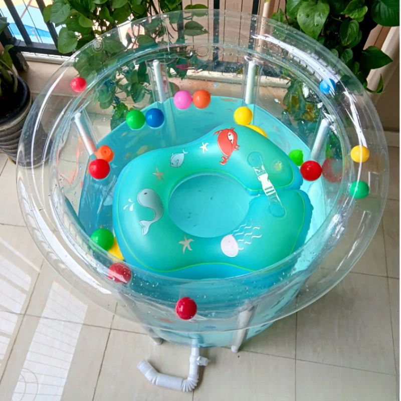 Indoor Folding Baby Swimming Pool Transparent Baby Swimm Bucket Household Inflatable Newborn Children Bathing Bucket Thickened