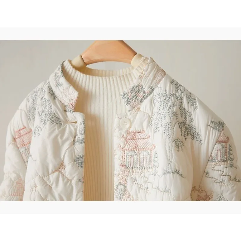 Women's Autumn Winter Tops Coat Cotton Clothes Embroidery Retro Slim Loose Design Soft Comfortable Trend New Versatile Niche