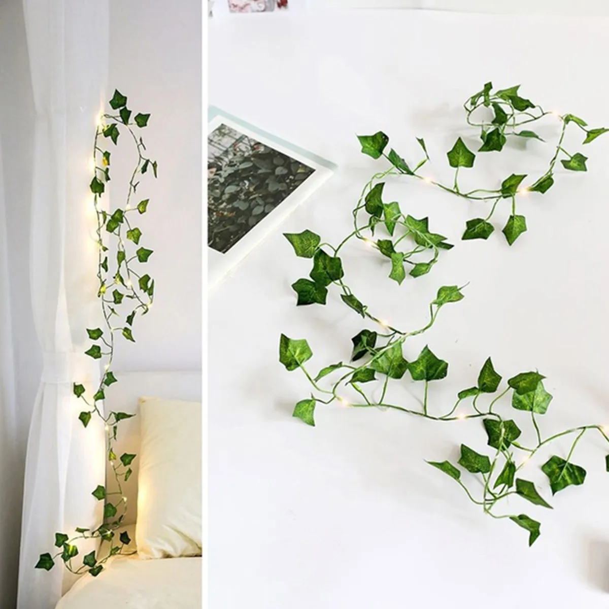 

2M Artificial Maple Leaf Vine Hanging Green Leaves Vine with 20LED String Light Plastic Maple Leaves Vine Fake Plant for Wall