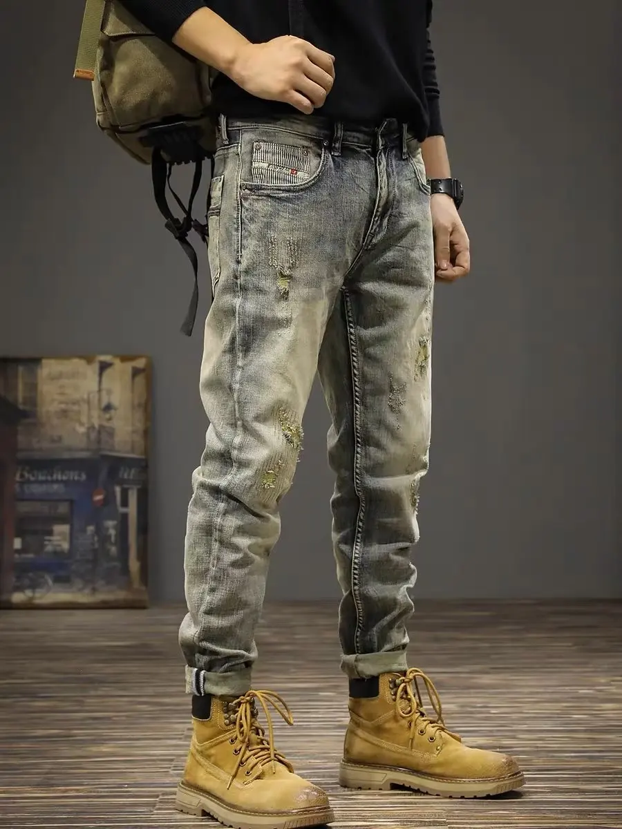 Calças Jeans Masculinas Estilo Americano Retrô com Corte Reto, Roupas Casuais para Trabalho, Tendência de Primavera, Calças L...